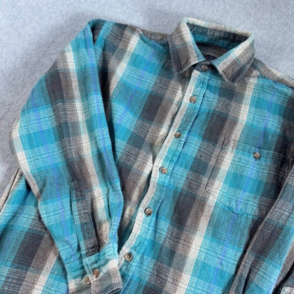 Weeds Flannel Shirt Mens M Teal Gray Plaid Long Sleeve Cotton Button Up Pocket